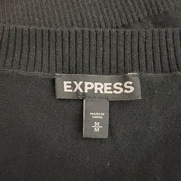 Express Womens Lightweight Sweater Medium Black Sequined Front - Picture 4 of 5